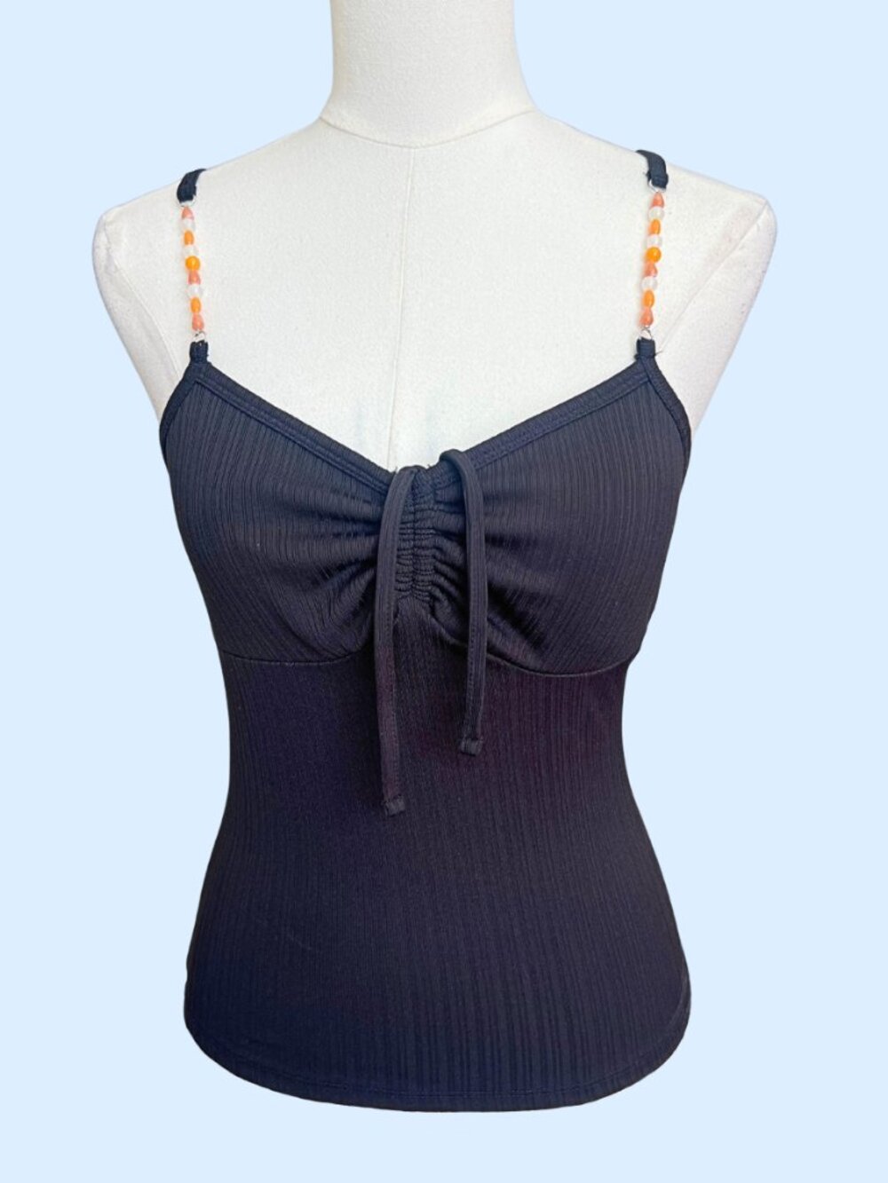 Y2K Beaded Strap Ribbed Cami Top
